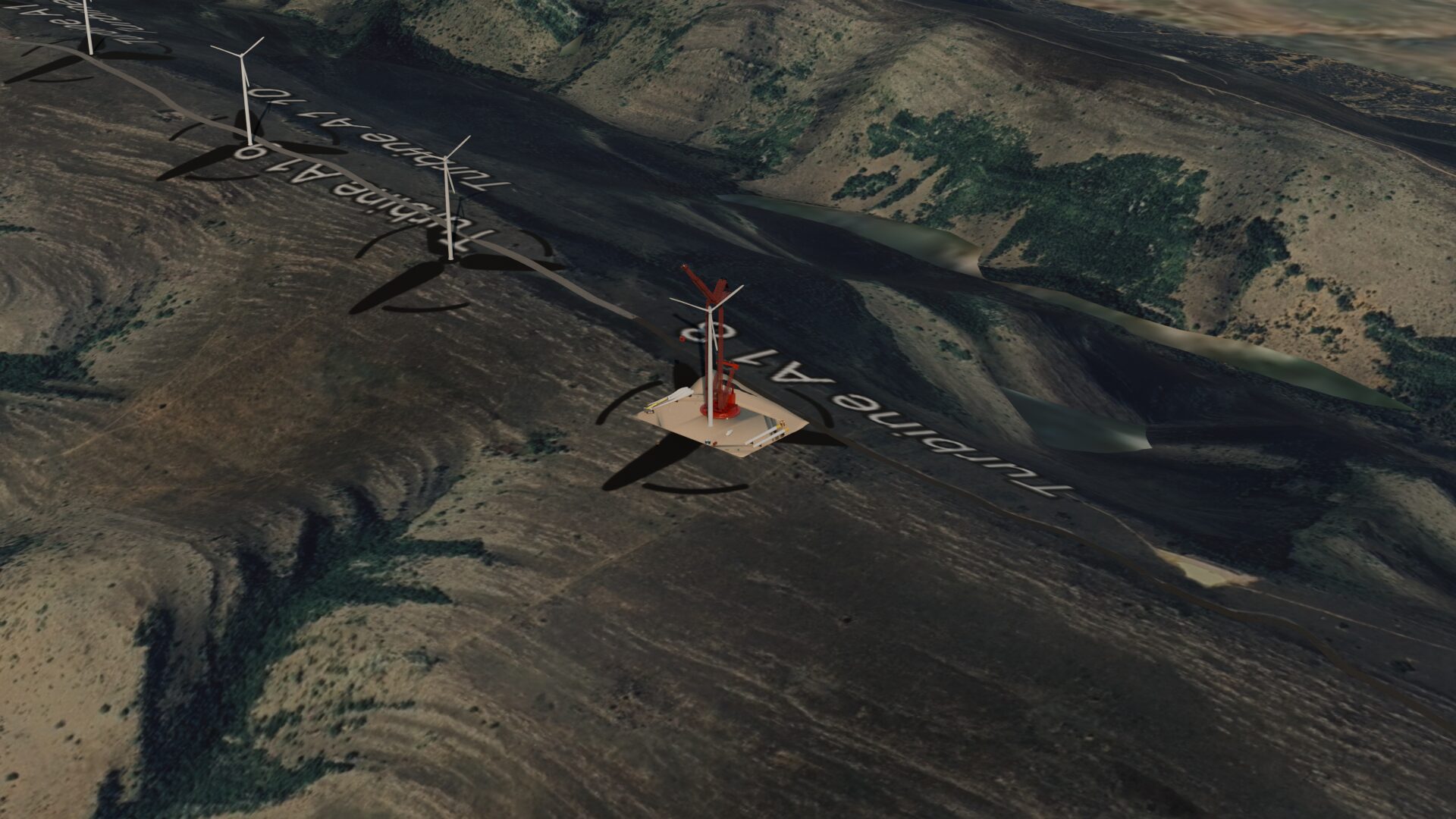Top-down view of the Project 4 site across three hilltops