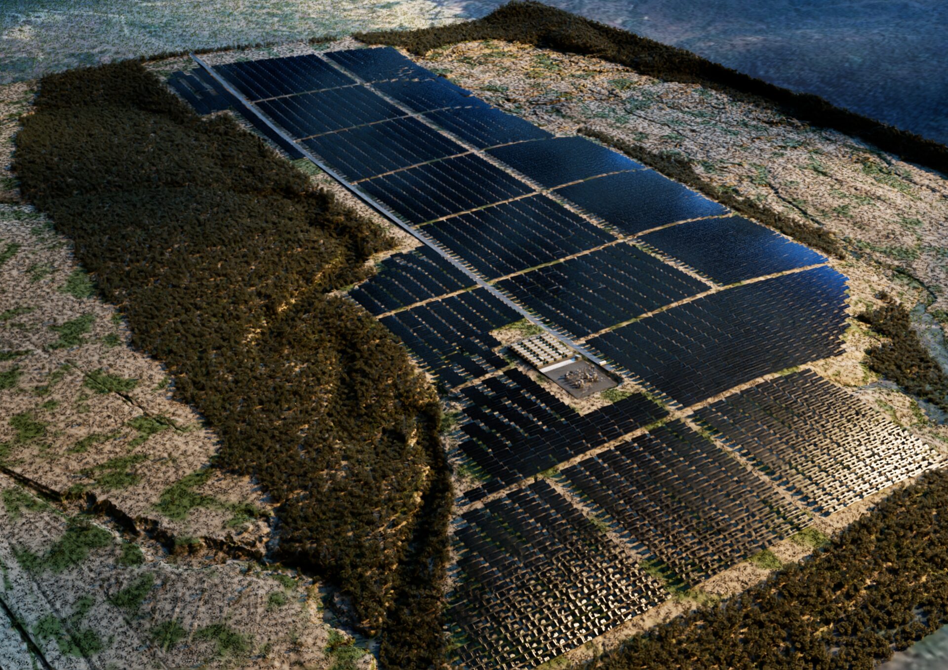 Aerial render of the Project 5 solar farm